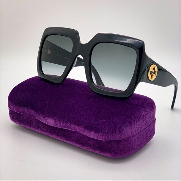 NEW Gucci GG0053SN 001 Black Gray Oversized Square Unisex Sunglasses
